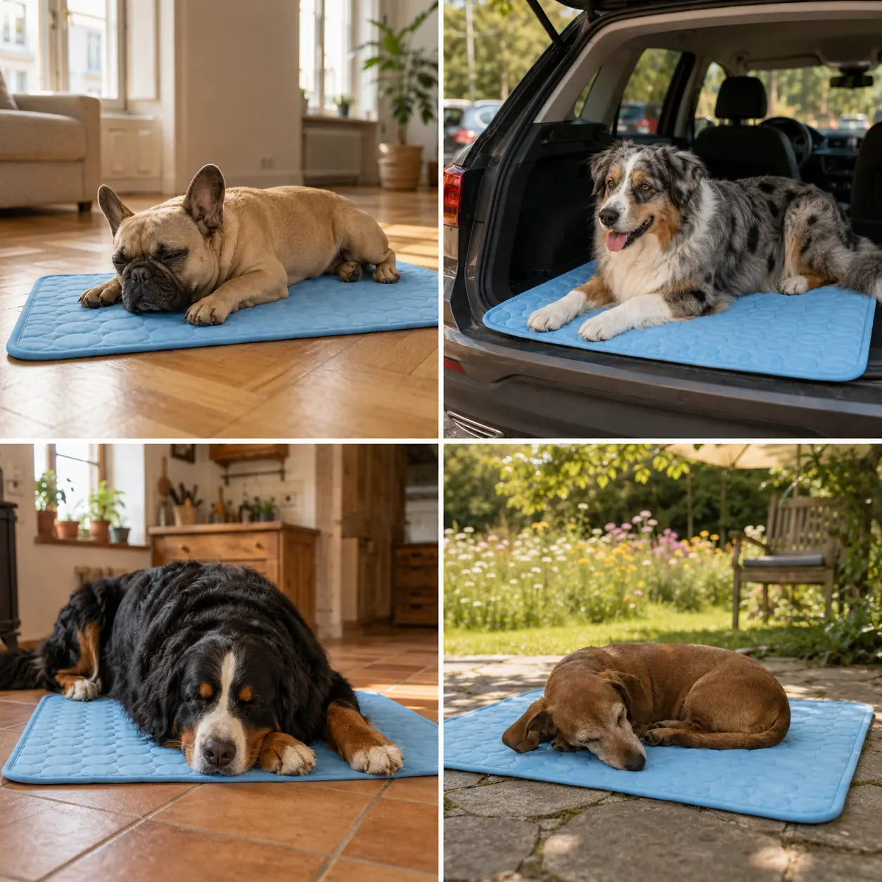 Dog choosing the cooling mat on his own